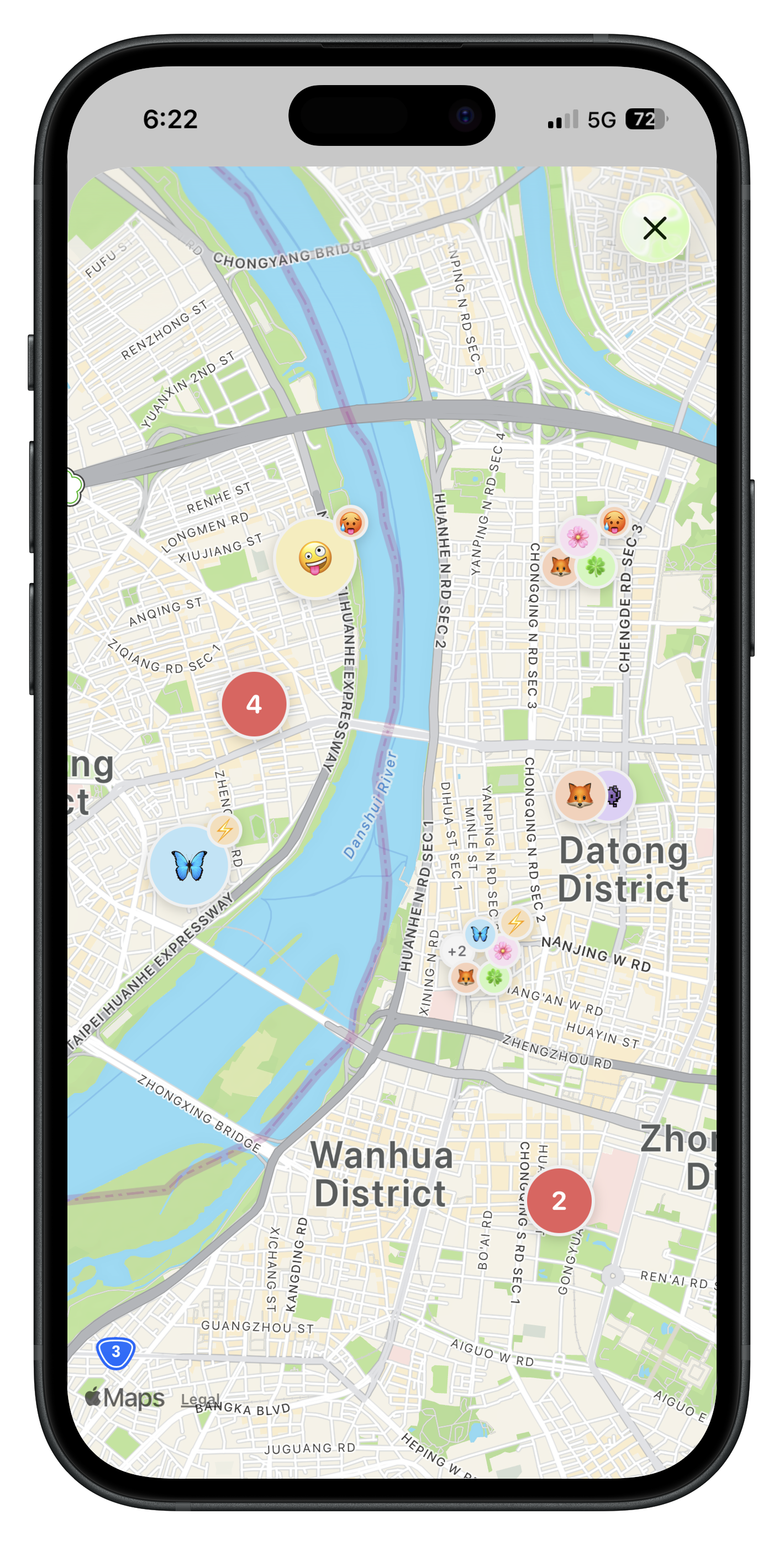 Hook map view — your hookups pinned across the city